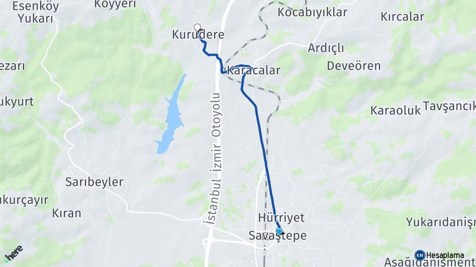 Balıkesir Savaştepe Kurudere Savaştepe Arası Kaç Km - Yol Haritası