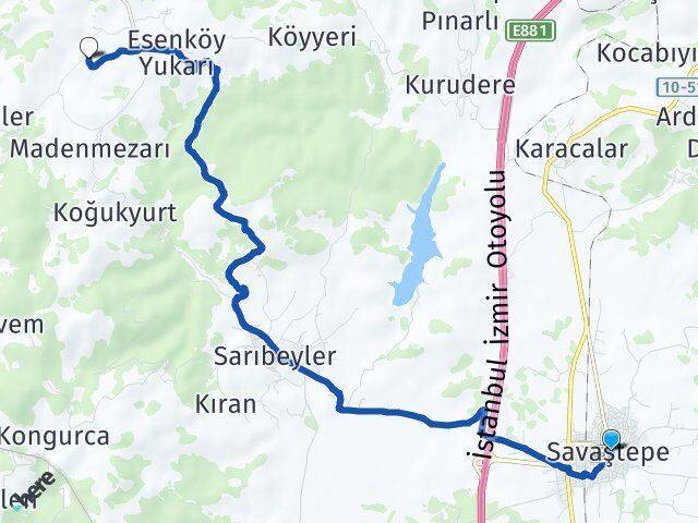 Balıkesir Savaştepe Sıtmapınar Savaştepe Arası Kaç Km - Yol Haritası