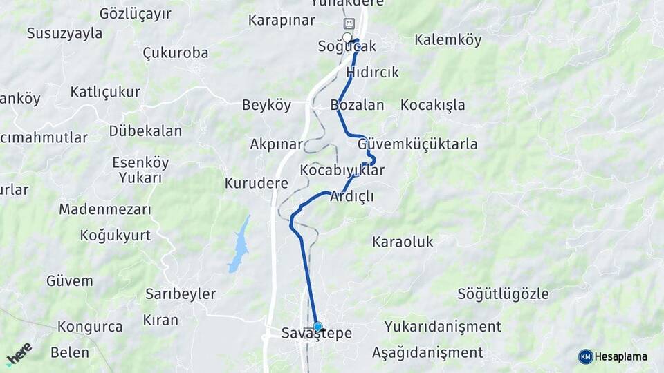 Balıkesir Savaştepe Soğucak Savaştepe Arası Kaç Km - Yol Haritası