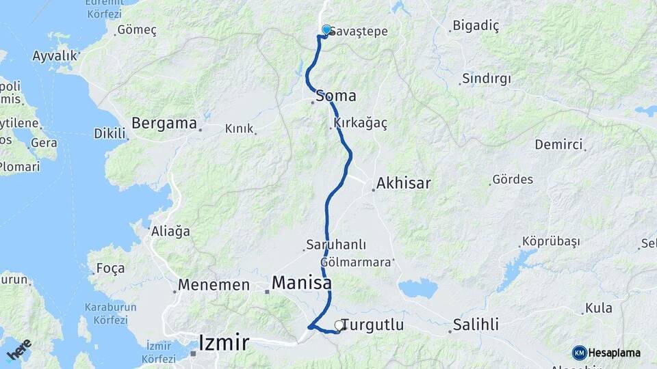 Balıkesir Savaştepe Turgutlu Manisa Arası Kaç Km - Yol Haritası