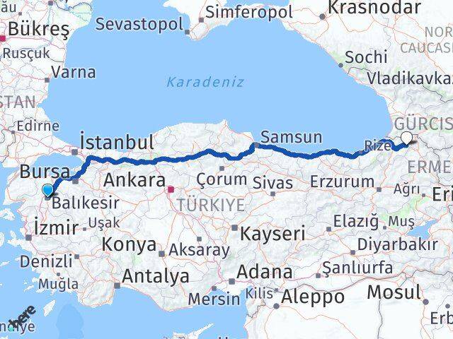 Balıkesir Şavşat Artvin Arası Kaç Km - Yol Haritası