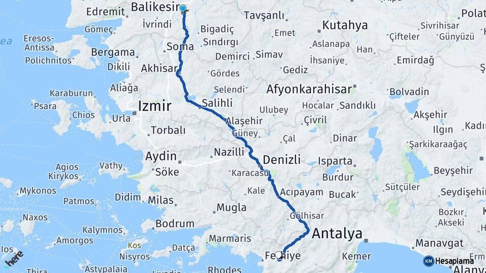 Balıkesir Seydikemer Muğla Arası Kaç Km - Yol Haritası