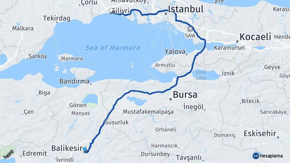 Balıkesir Silivri İstanbul Arası Kaç Km - Yol Haritası
