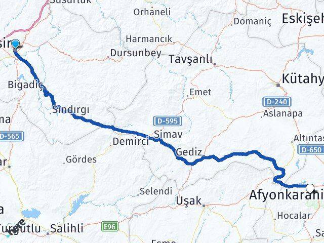 Balıkesir Sinanpaşa Afyonkarahisar Arası Kaç Km - Yol Haritası