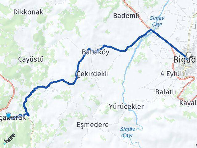 Balıkesir Sındırgı Akçakısrak Bigadiç Arası Kaç Km - Yol Haritası