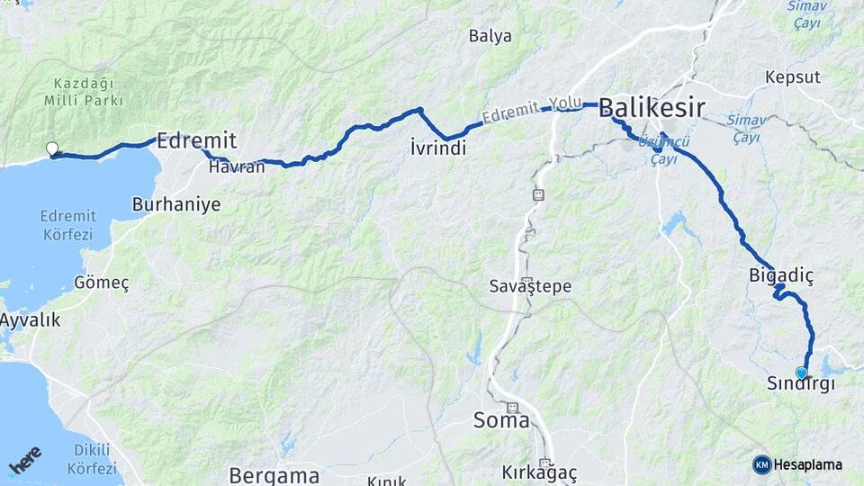 Balıkesir Sındırgı Altınoluk Edremit Arası Kaç Km - Yol Haritası