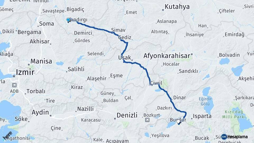 Balıkesir Sındırgı Burdur Arası Kaç Km - Yol Haritası