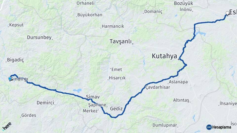 Balıkesir Sındırgı Eskişehir Arası Kaç Km - Yol Haritası