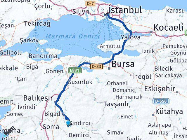 Balıkesir Sındırgı Talatpaşa Kağıthane İstanbul Arası Kaç Km - Yol Haritası