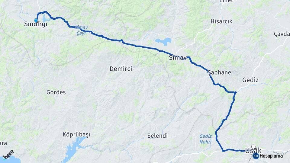 Balıkesir Sındırgı Uşak Arası Kaç Km - Yol Haritası