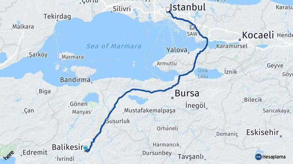 Balıkesir Şişli İstanbul Arası Kaç Km - Yol Haritası
