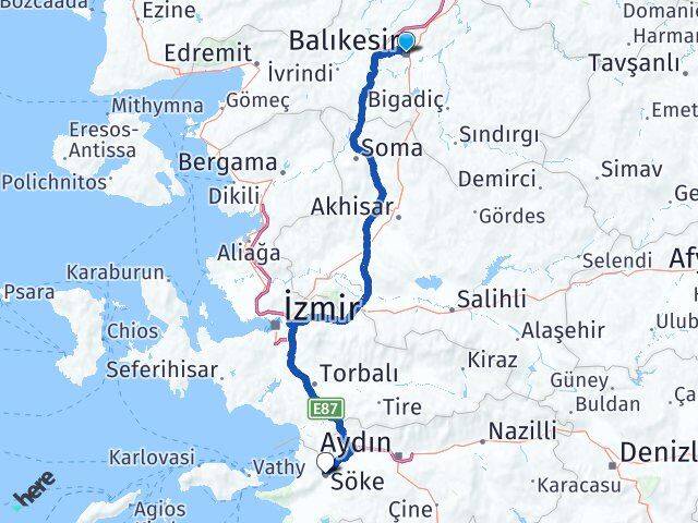 Balıkesir Söke Aydın Arası Kaç Km - Yol Haritası