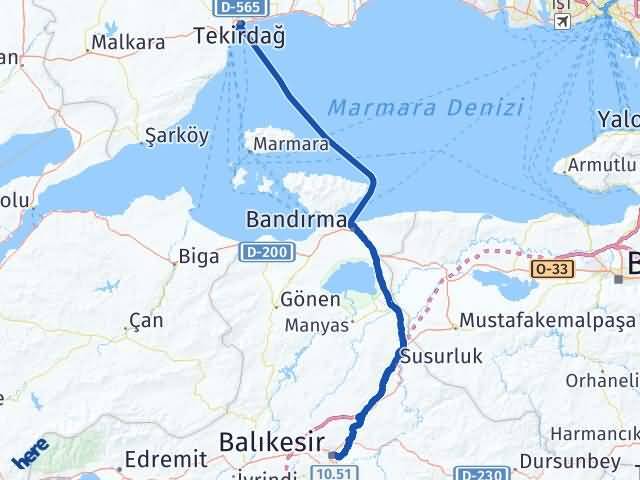 Balıkesir Süleymanpaşa Tekirdağ Arası Kaç Km - Yol Haritası