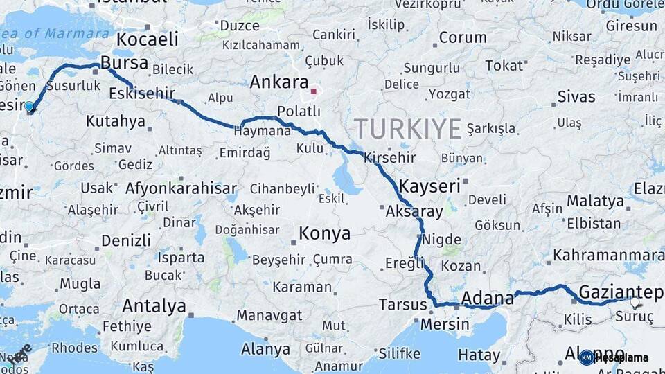 Balıkesir Suruç Şanlıurfa Arası Kaç Km - Yol Haritası
