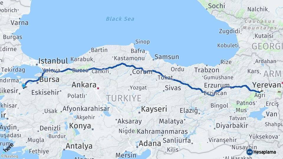Balıkesir Susurluk Ağrı Arası Kaç Km - Yol Haritası
