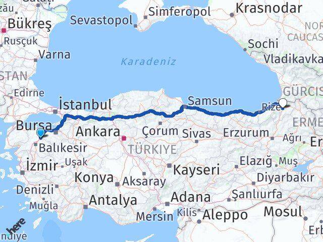 Balıkesir Susurluk Artvin Arası Kaç Km - Yol Haritası