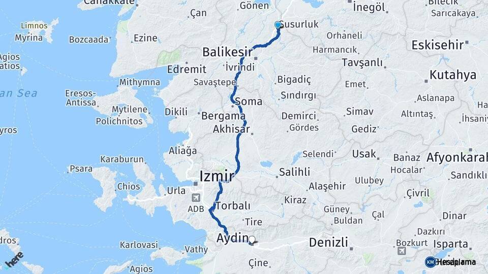 Balıkesir Susurluk Aydın Arası Kaç Km - Yol Haritası