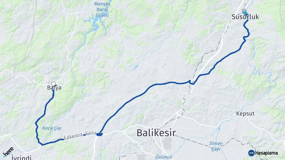 Balıkesir Susurluk Balya Arası Kaç Km - Yol Haritası