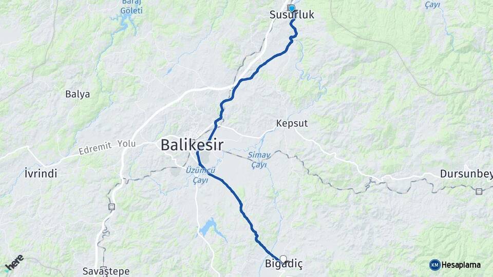 Balıkesir Susurluk Bigadiç Arası Kaç Km - Yol Haritası