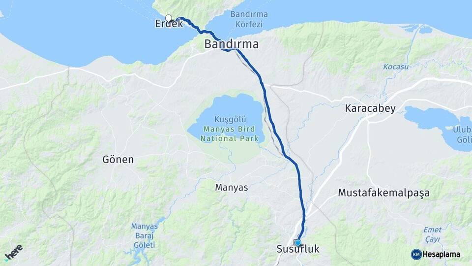 Balıkesir Susurluk Erdek Arası Kaç Km - Yol Haritası