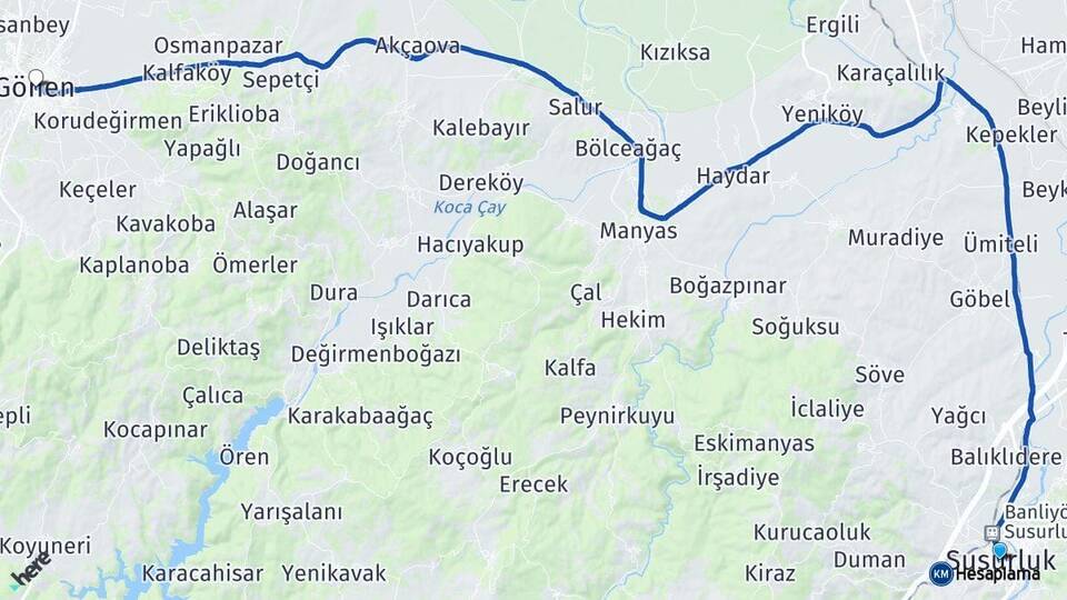 Balıkesir Susurluk Gönen Arası Kaç Km - Yol Haritası