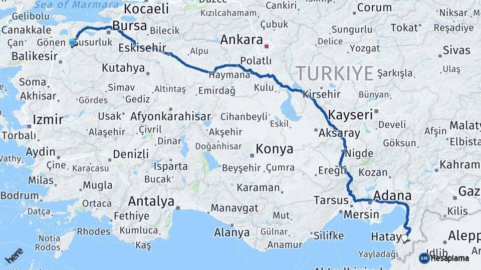 Balıkesir Susurluk Hatay Arası Kaç Km - Yol Haritası