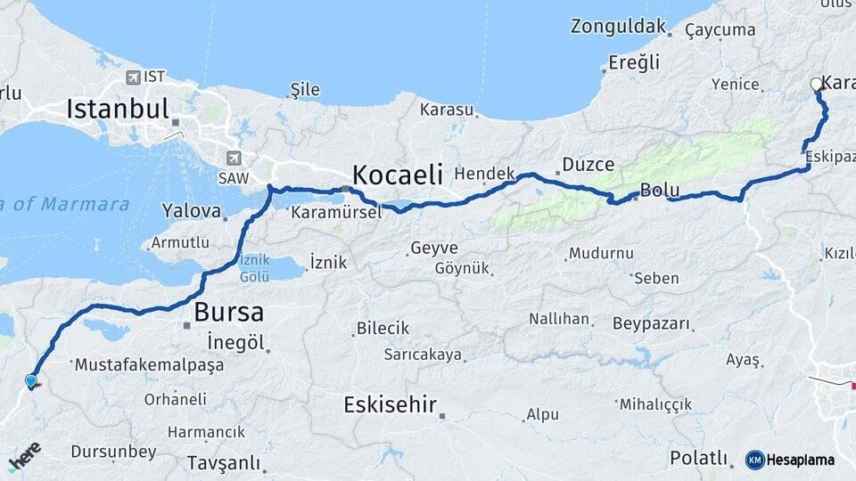 Balıkesir Susurluk Karabük Arası Kaç Km - Yol Haritası