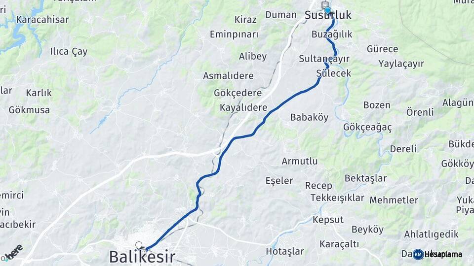 Balıkesir Susurluk Karesi Arası Kaç Km - Yol Haritası