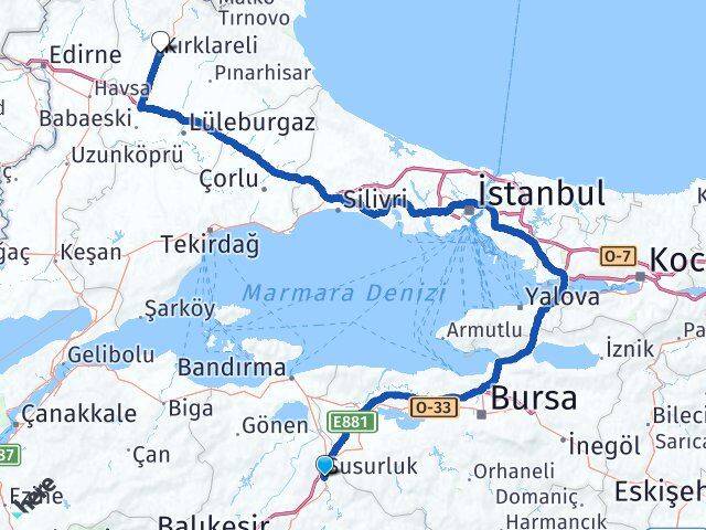 Balıkesir Susurluk Kırklareli Arası Kaç Km - Yol Haritası