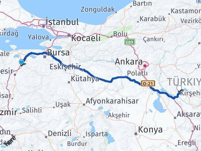 Balıkesir Susurluk Kırşehir Arası Kaç Km - Yol Haritası