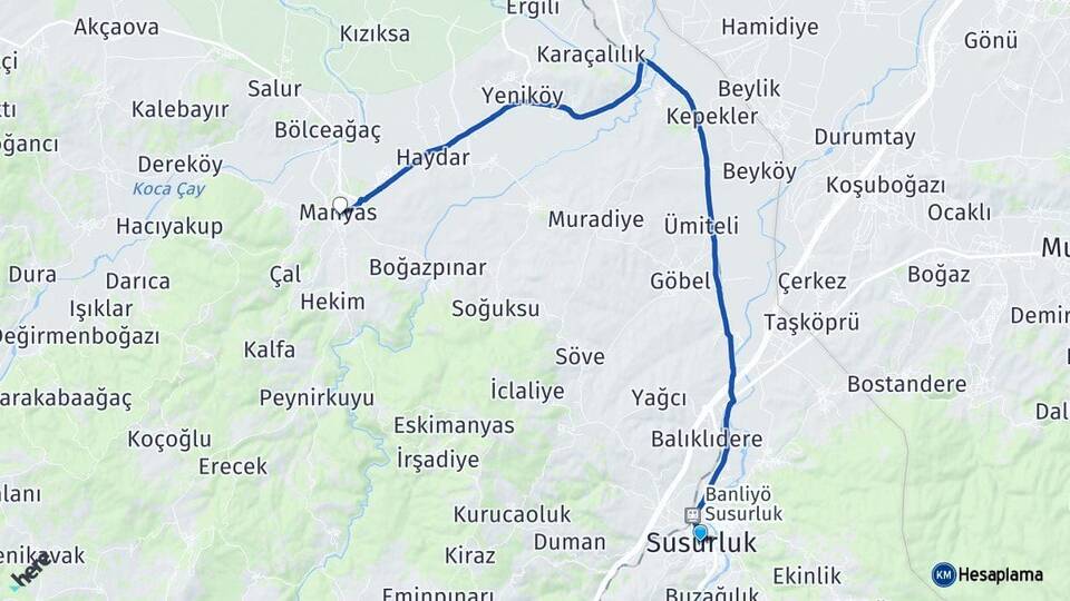 Balıkesir Susurluk Manyas Arası Kaç Km - Yol Haritası