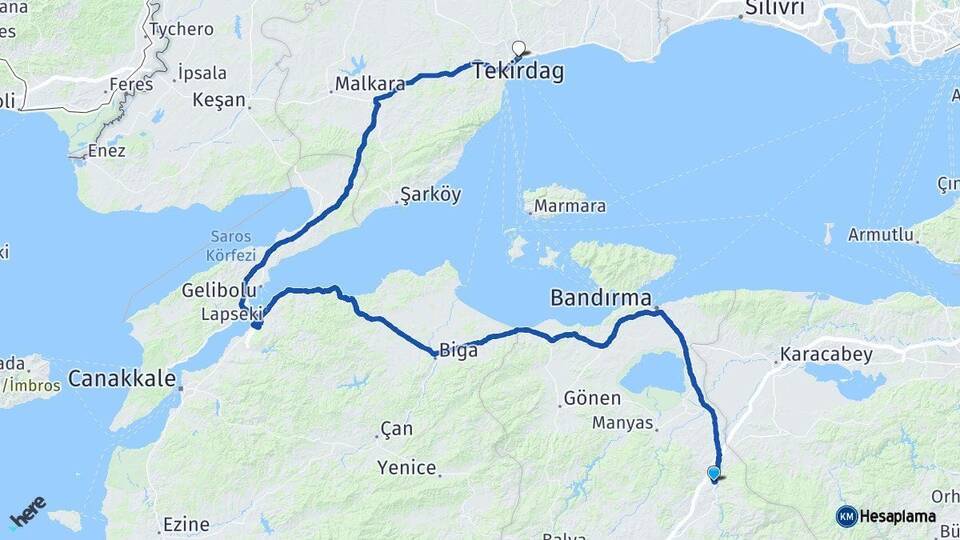 Balıkesir Susurluk Tekirdağ Arası Kaç Km - Yol Haritası