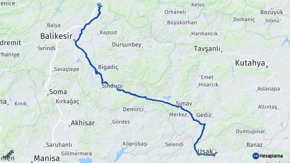 Balıkesir Susurluk Uşak Arası Kaç Km - Yol Haritası