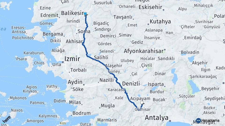 Balıkesir Tefenni Burdur Arası Kaç Km - Yol Haritası