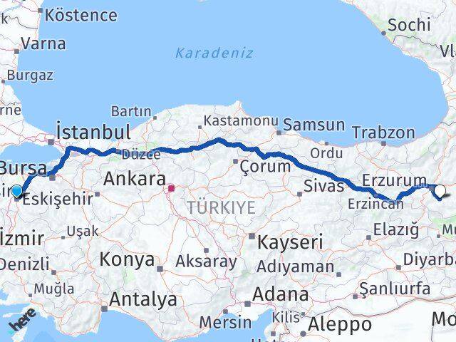 Balıkesir Tekman Erzurum Arası Kaç Km - Yol Haritası