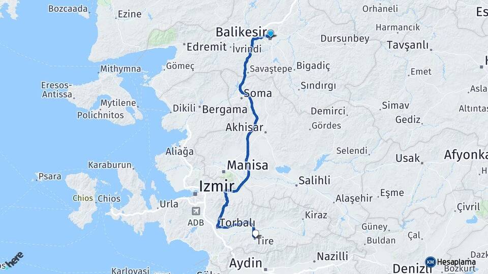 Balıkesir Tire İzmir Arası Kaç Km - Yol Haritası