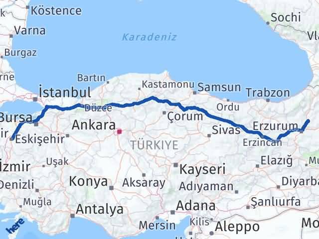 Balıkesir Tortum Erzurum Arası Kaç Km - Yol Haritası