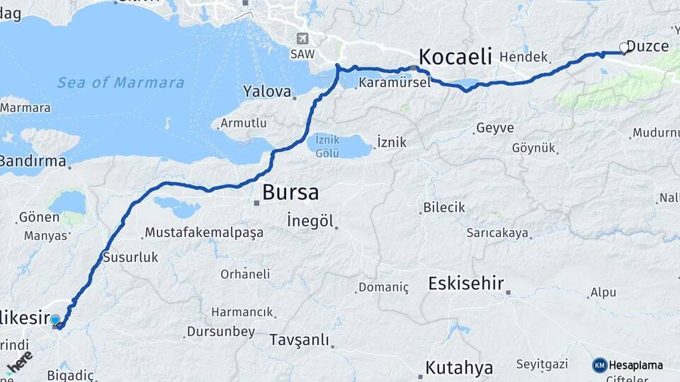 Balıkesir Trakya Üniversitesi Arası Kaç Km - Yol Haritası