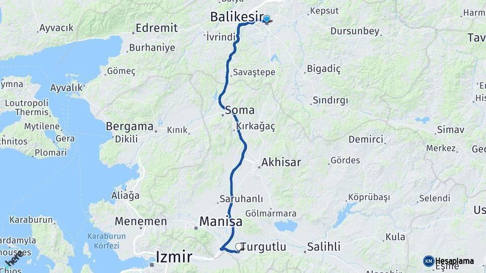 Balıkesir Turgutlu Manisa Arası Kaç Km - Yol Haritası