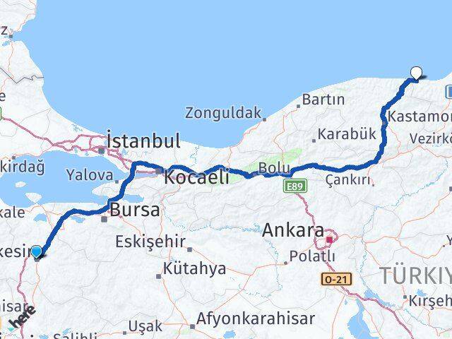 Balıkesir Türkeli Sinop Arası Kaç Km - Yol Haritası
