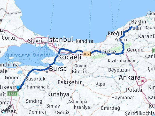Balıkesir Ulus Bartın Arası Kaç Km - Yol Haritası