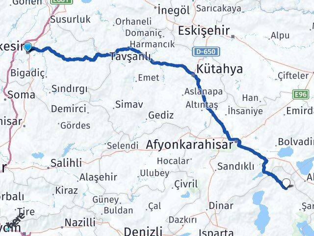 Balıkesir Yalvaç Isparta Arası Kaç Km - Yol Haritası