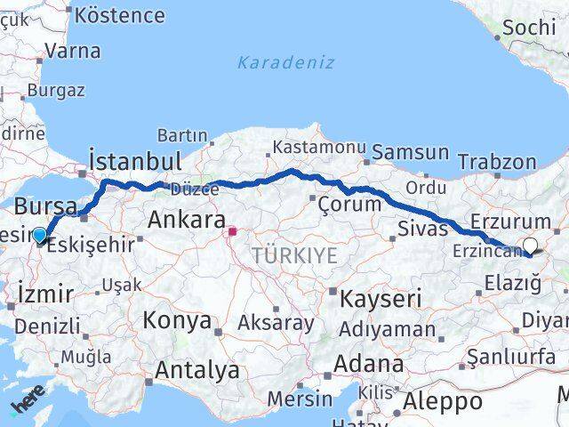 Balıkesir Yedisu Bingöl Arası Kaç Km - Yol Haritası