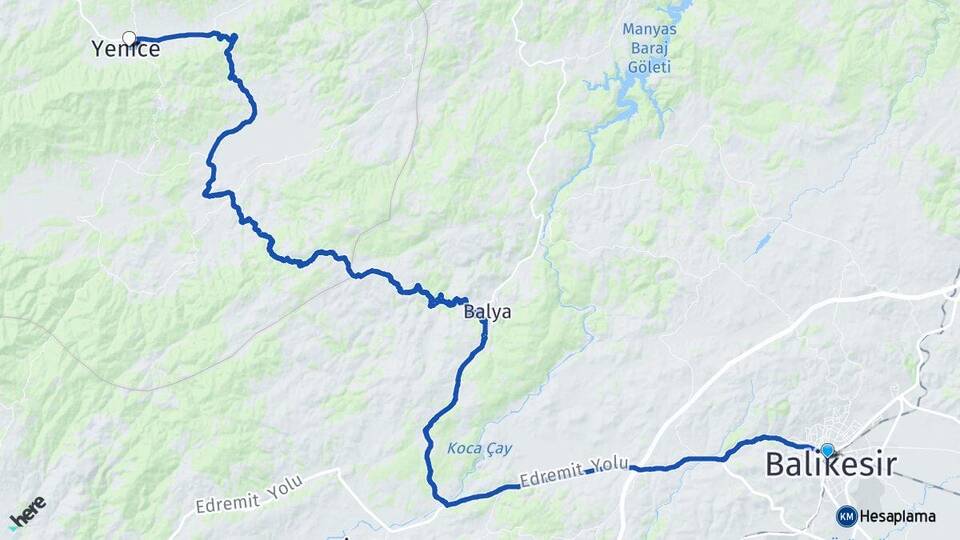 Balıkesir Yenice Çanakkale Arası Kaç Km - Yol Haritası