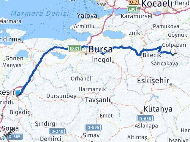 Balıkesir Yenipazar Bilecik Arası Kaç Km - Yol Haritası