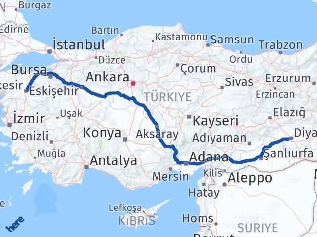 Balıkesir Yenişehir Diyarbakır Arası Kaç Km - Yol Haritası