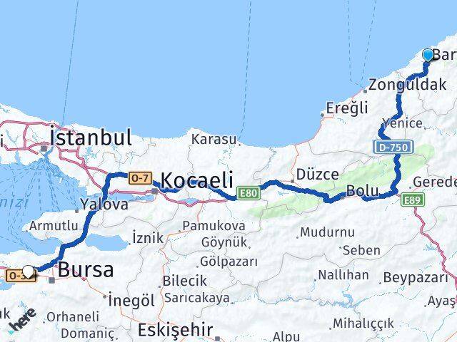Bartın 30 Ağustos Zafer Nilüfer Bursa Arası Kaç Km - Yol Haritası