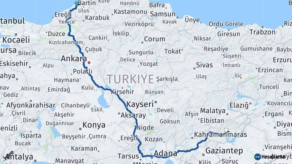 Bartın Adıyaman Arası Kaç Km - Yol Haritası