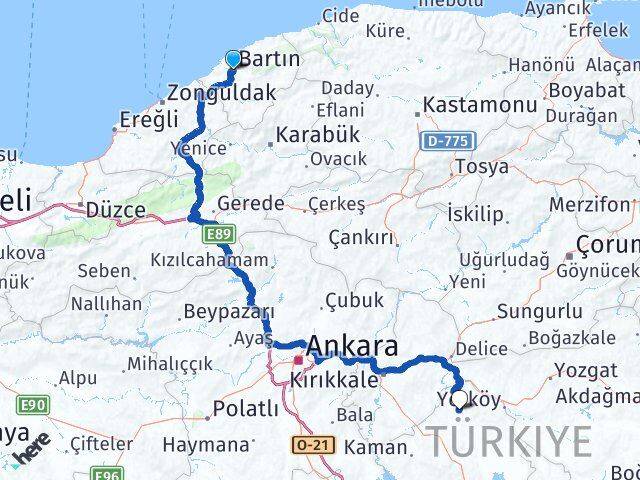 Bartın Akçakent Kırşehir Arası Kaç Km - Yol Haritası
