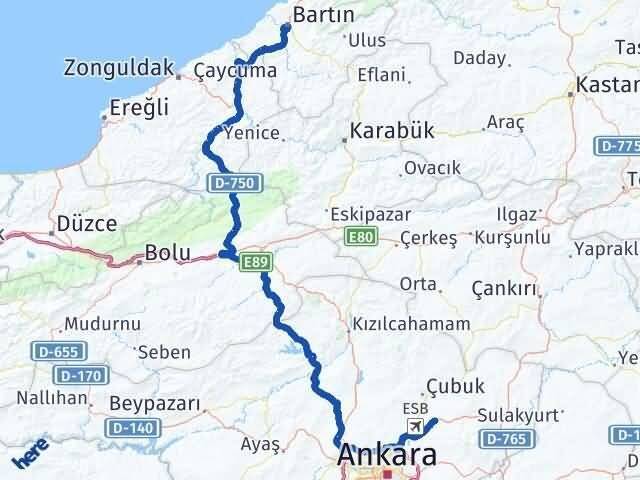 Bartın Akyurt Ankara Arası Kaç Km - Yol Haritası